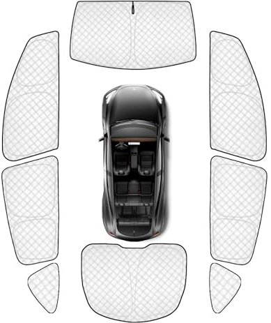 KMF 8pcs Thicken Sun Shades for Tesla Model Y 2020-2024 (Not Juniper) Accessories, Tesla Y Full Car Window Covers Sunshade for Windshield Side Rear, UV Block and Blackout Privacy for Camping Outdoor