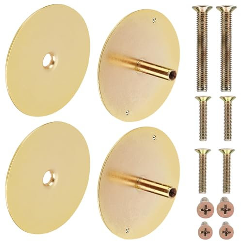 DELORIGIN 2 Pack Door Hole Cover Plate, Gold Deadbolt Cover Plate, 2 pcs 2.7inch Diameter Polished Iron Round Door Hole Filler Plate 1.4 Screws for Door Security Reinforcer Locks and Doors