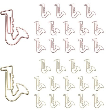 OWLFAVO Büroklammern in Saxophonform, mit transparenter Box, Rotgold und Gelbgold, lustige niedliche Büroklammern, Lesezeichen, Planer-Clips für Spaß, Bürobedarf, Schulgeschenke, Hochzeitsdekoration,