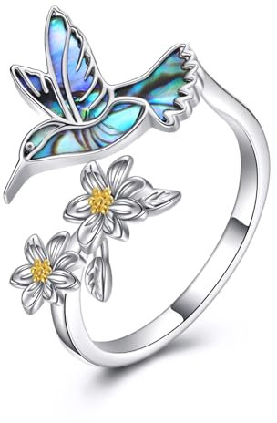 DAYLINLOVE Kolibri Ringe 925 Sterling Silber Kolibri Blumen Ringe Kolibri Schmuck Geschenk für Frauen Mädchen Kolibri Liebhaber