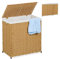 Relaxdays Wäschekorb mit Deckel, Rattan-Optik, Wäschesack 110 L, HBT: 60x58x34 cm, Wäschesortierer 2 Fächer, braun/beige