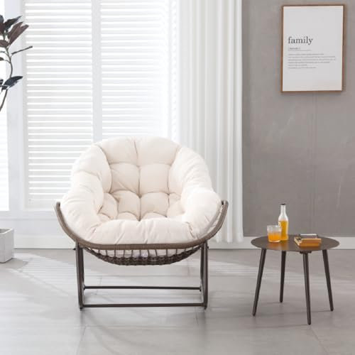 OC Orange-Casual Schaukelstuhl, Ei Schaukelsessel mit dickem Kissen,Rattan Relaxsessel für Balkon,Garten,Hinterhof (Weiß)