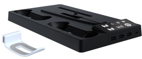 Vertikaler Ständer für PS5 Pro Konsole, Kühlbasis für PS5-Controller, Ladegerät, schlanke Spielkonsole, Basis, Kühlventilator, Ladehalterung mit Kopfhörerhaken, Zubehör (schwarz)