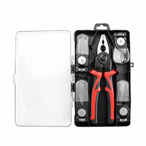 cfpqv 8 Inch 5 In 1 Multifunctional Interchangeable Plier Set Wire Stripper Crimping Tool Cable Cutter Electrician Scissors and Linesman Pliers Kit with Storage Case Werkzeug Nuss (Black, One Size)