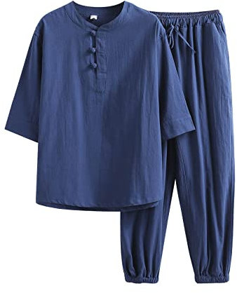 Tenue de loisirs légère en coton - Uniforme zen de méditation pour homme - Lin Ensemble Tang - Pantalon à manches courtes - Manteau en chanfu chinois, kung-fu, tai-chi - Vêtements de sport de