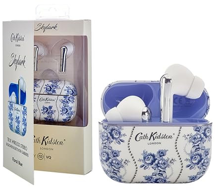 VQ Cath Kidston Skylark TWS Wireless Bluetooth 5.4 Headphones with Stylish Handmade Print - Wireless Earpods with ENC Noise Cancelling for Calls, 40 Hours Battery Life