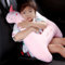 Oreiller de voyage pour enfants en voiture, appui-tête ergonomique avec sangle de ceinture de sécurité réglable pour un sommeil confortable (rose)