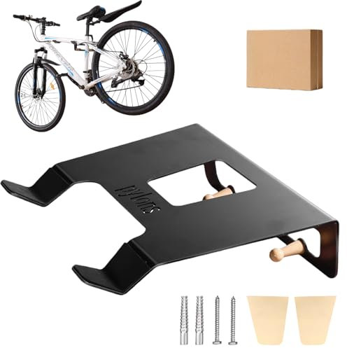 Soporte Bicicletas Pared, Colgador con 2 Ganchos de Madera, 2 Pegatinas Protectoras y 2 Tornillos, Capacidad de 30Kg, Ideal para Bicicleta de Montaña, Bicicleta de Carreras, Bicicleta Infantil