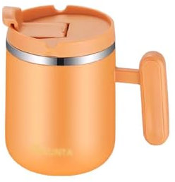 BTWYU Coffee Mug,Cups Reusable Stainless Steel Vacuum Insulated Tumbler Home Office Espresso Coffee Cups with Lid and Handle 450ml/15.8oz Drinking Mug Sturdy(Orange)