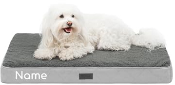 lionto Hundebett orthopädisch, 76x51x8 cm, Robustes Hundekissen mit weichem Plüsch, Bezug abnehmbar & waschbar, wasserabweisend, geeignet für kleine & große Hunde + Katzen, grau (Namensaufdruck)
