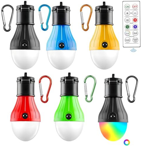 ZQEJEFD Lampe de Camping, 5 LED Lanterne de Camping + 1 RGB Lampes de camping, Portable à Piles Lampes de Camping, Lampes de Tente Suspendues pour Noël, Camping, Jardin, Patio, Lumière d'urgence