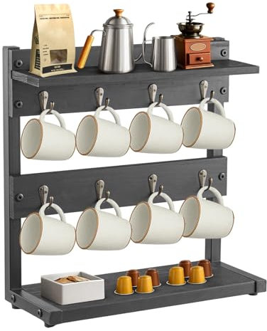 2-Tier Mug Tree 16 Hook Coffee Mug Holder Stand with Storage Base Mug Display Organizer Mug Holders Cup Storage Organizer for Home Kitchen Bar Counter Display Tea (Black with partitions)