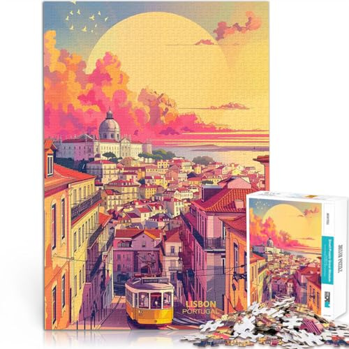 Sonnenuntergang in Lissabon, Portugal Puzzle für Teenager 1000 Teile Stressabbau mit vollständig ineinander greifenden, zufällig geformten Teilen 38x26cm