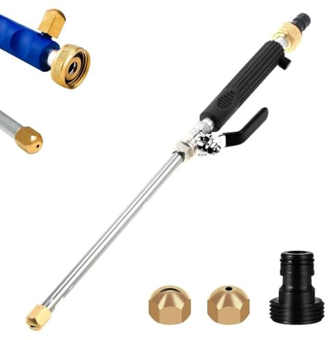 Hochdruckreiniger-Aufsatz for Gartenschlauch, 2-in-1-Hochdruckreiniger-Stab mit 2 Düsen und Schnellanschluss (blau)(Black)