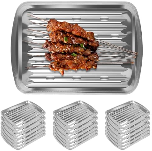 20 Stück Backbleche aus Aluminiumfolie,Einweg-Aluminium-Grillfolie Topper,33,5×23,3×3,1 cm,Langlebige Bratentropfschalen mit gerippter Unterseite,Bratrost für Backofen,Backen,Grillen,Mitnehmen