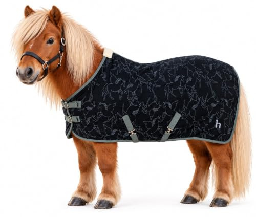 NETPROSHOP Fleece Abschwitzdecke Pony Shetty Pegasus Print Anti-Pilling Atmungsaktiv Schweifriemen Doppelschnallen Gr.75-135