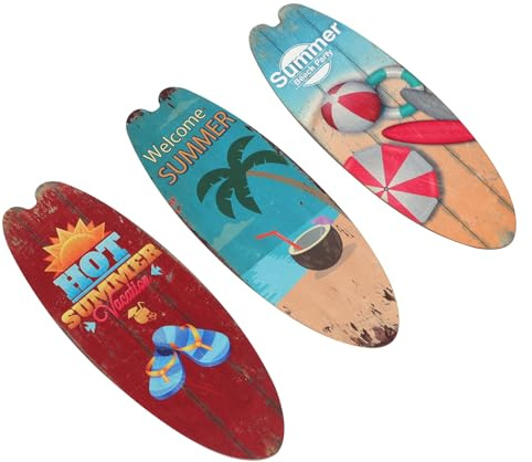 Baluue 3 piezas Letreros de Madera para Colgar Tabla de Surf Vintage Decoración de Playa y Piscina Exterior Temática Veraniega para Hogar y Bar