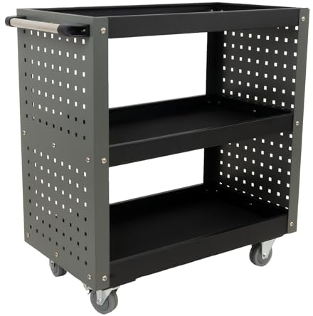 TRUTZHOLM Servicewagen 3 Fächer Werkstattwagen bis 300 kg Traglast 70x39x79 cm auf Rollen, Werkzeugwagen| Rollwagen | Multifunktionswagen | Etagenwagen