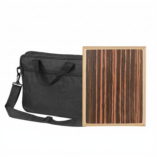 Culnflun Cajon Box Instrumento de percusión de tambor, 23,5 x 30 x 4,5 cm, caja de percusión de madera de cebra, caja de ritmo con cajones, cuerdas internas ajustables, llave, bols