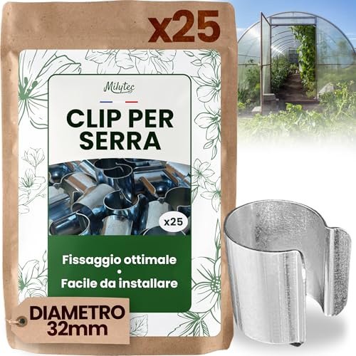 Lot de 25 Clips pour Serre Diamètre 32mm en Acier galvanisé, Clips de Fixation en Métal pour Bâche de Serre Tunnel pour Jardin, Protection semis et Plantations, Résistance au Vent et Tempêtes