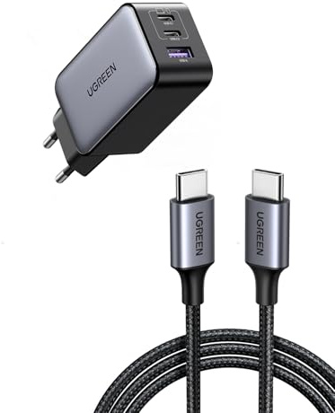 UGREEN Nexode 65W Chargeur USB C Rapide 3 Ports GaN avec UGREEN Câble USB C vers USB C PD 60W