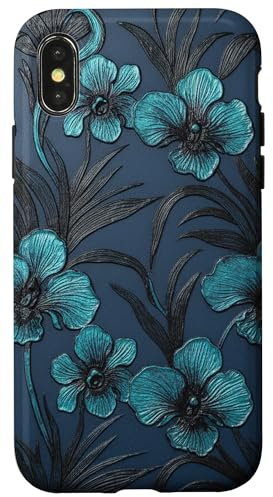 Teal Phalaenopsis Moth Orchid Embossed Demask Art Print Case for iPhone X/XS