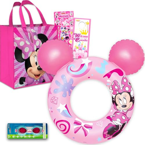 Set di giocattoli da piscina per bambini con Minnie Mouse, confezione regalo Disney con salvagente gonfiabile, occhiali, borsa tote, adesivi e altro ancora, giocattoli Minnie Beach per bambini e