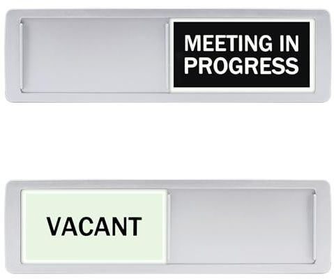 Vacant or Meeting in Progress Door Sign, Sliding Office Door Signs, Conference Room Privacy Sign, Tells Whether Room Vacant or In a Meeting, Silver, 17.7x5cm