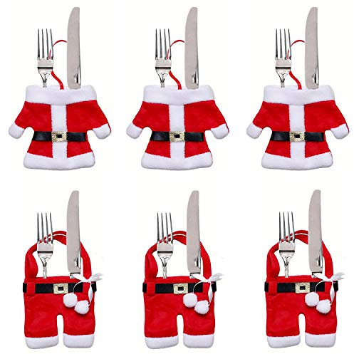 TRIXES Set mit 6 originellen Besteckhaltern in Weihnachtsmannkostüm-Form Abendessen