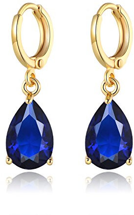 MASOP Ohrringe 18K vergoldet Saphir Ohrhänger Klappbügel Ohrschmuck Blau Tropfen Zirkonia Swarovski Elements