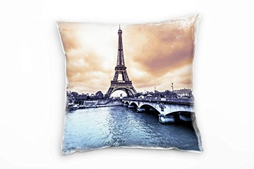 Paul Sinus Art City, Paris, Eiffelturm, grau, braun Deko Kissen 40x40cm für Couch Sofa Lounge Zierkissen - Dekoration zum Wohlfühlen