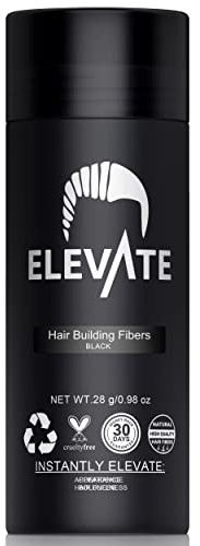 ELEVATE Hair Fibers to Instantly Thicken & Completely Conceal Thinning Balding Areas Loss in 30 Seconds for Men & Women (BLACK) 28g Size - 100% Natural & Undetectable Keratin Fibers