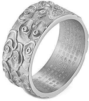 PAURO Herren Ring Edelstahl Chinesischer Stil Buddhismus Glücklich Wolke Herz Sutra Hochzeit Band Silber Größe 65 (20.7)