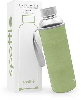 spottle gourde avec housse en néoprène - bouteille en verre de 500ml, 750ml ou 1l avec couvercle de protection et bouchon à vis pour le sport et les boissons gazeuses - lavable au lave-vaisselle