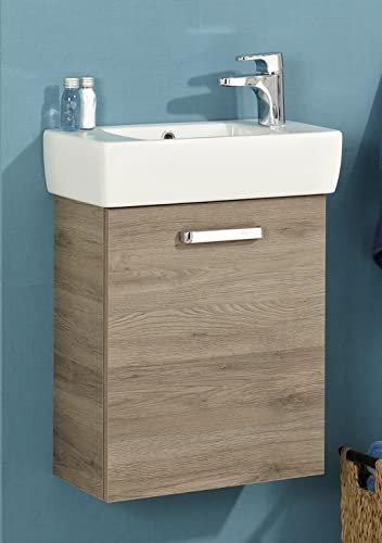 Pelipal Waschtischunterschrank Quickset 313 mit Keramik-Waschtisch in San Remo eiche terra Quer Nachbildung, 45 cm breit | Waschplatz mit 1 Tür