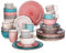 vancasso, Série BELLA, Service de Table en Céramique, Assiettes 32 Pièces 8 Personnes, Faïence Style Vintage Rustique, Motif Cercle Arbre