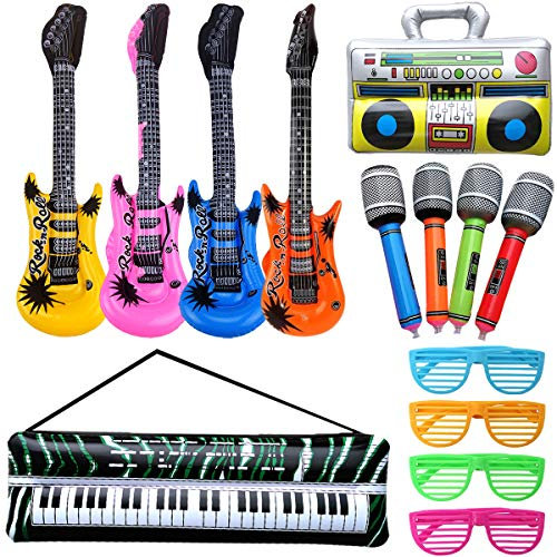 14 Stück Luftgitarre Rockstar Aufblasbare Air-Guitar Luft-Gitarren, Aufblasbare Party Props, Aufblasbares Saxophon Gitarre Mikrofon Trommel Musikinstrumente Zubehör, Party Supplies Favors Ballons