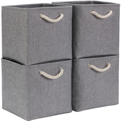 Mangata Cube Storage Boxes 33x33x33cm, Fabric Storage Basket for Cupboards, Shelves, Closet, Grey(13 x 13 inch, 4 Pack)
