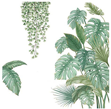 4 Pièces Autocollant Mural Plante Verte, Sticker Mural Plante Tropicale, Convient pour Chambre à Coucher, Salon, Salle à Manger, Mur de Fond de Télévision, Couloir, Bureau, Magasin, Etc