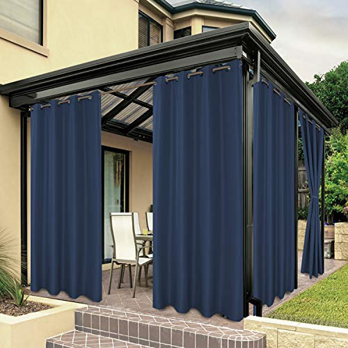 BONZER Outdoor Waterproof Curtains for Patio Privacy Grommet Light Filtering Outside Curtains for Gazebo, Porch, Pergola, Pavilion, 1 Panel, 54W x 84L inch, Navy