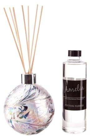 Reed Diffuser Gift Set in White & Grey Frosted with Cotton Flower Fragrance