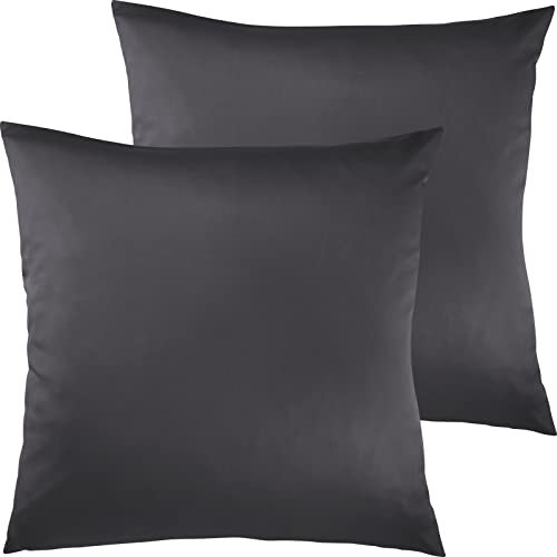 Pure Label 2er Set Mako Satin Kopfkissenbezüge 80x80 cm aus 100% Baumwolle in dunkelgrau - Traumhaft weiche Kissenbezüge passend zu unseren Bettwäsche Sets