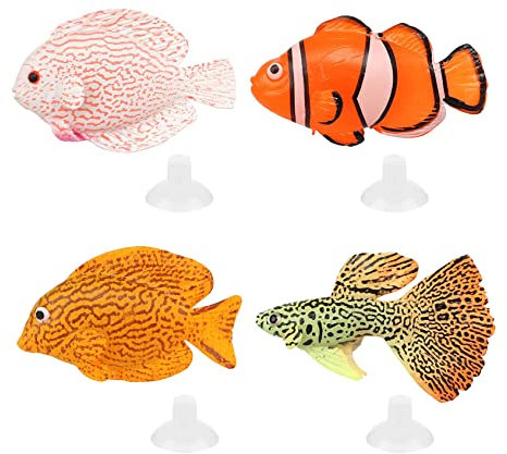 Binnan 4Pcs Faux Poisson en Silicone, Poissons Artificiels Décoratifs pour Aquarium Faux Poisson Artificiel en Mouvement, Multicolores