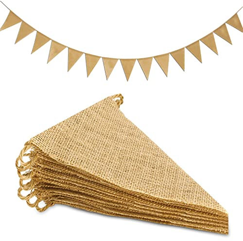 3M Wimpelkette Vintage Wimpel Banner, Sackleinen Banner, Wimpel Girlande mit 13 Stück Dreiecksflaggen für Hochzeit, Babydusche, Geburtstag, Outdoor, Party und Anderen Feiern