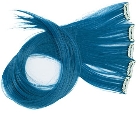CAISHA 5 Teile Set 60cm Bunte Strähne Strähnchen Clip in Extension Haarverlängerung Glatt Langhaar Haarteil Wasserblau BST122
