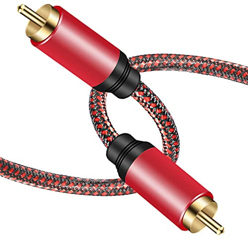 Tiierzon Digital Coaxial Audio Cable 1.5M,1RCA Male to 1RCA Male Subwoofer Cable Nylon Braided RCA Video Cable for Subwoofer, Home Theater, HDTV, Hi-Fi Systems (Red, 1.5M)