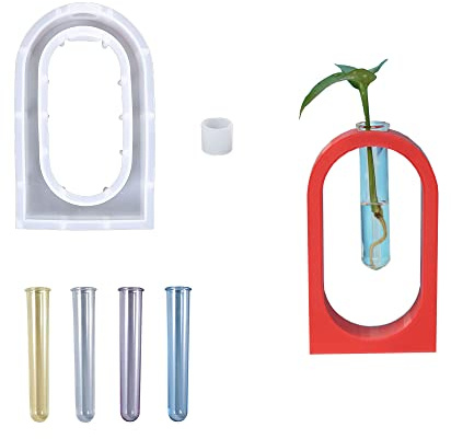 Cayway Resin Mould for Plant Propagation Station, Vase Mould Vase Silicone Moulds for Resin Casting with 4 PCS Acrylic Test Tubes for Hydroponic Plants, Home Office Decor