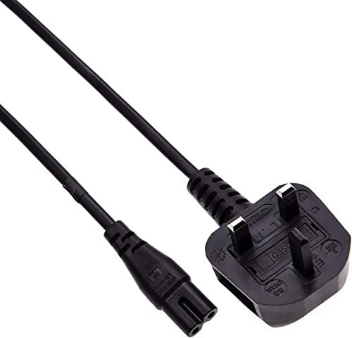 Figure 8 AC Power Cable, IEC C7 Mains Power Lead 2 Metre, 2 Pin Universal UK Plug Power Cord Compatible with DJ Equipment, PS4, Xbox One S/X, LED LCD Smart TV Monitor, Pixma, Printer.