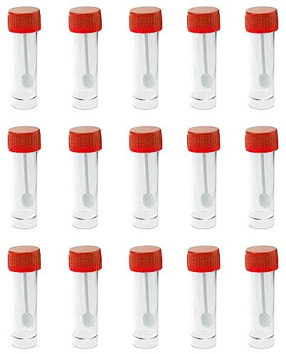 Plastic Specimen Cup Specimen Bottles 30ml Stool Containers Sample Cups with Spoon Lid (without Label Laboratory, 15 PCS), Red