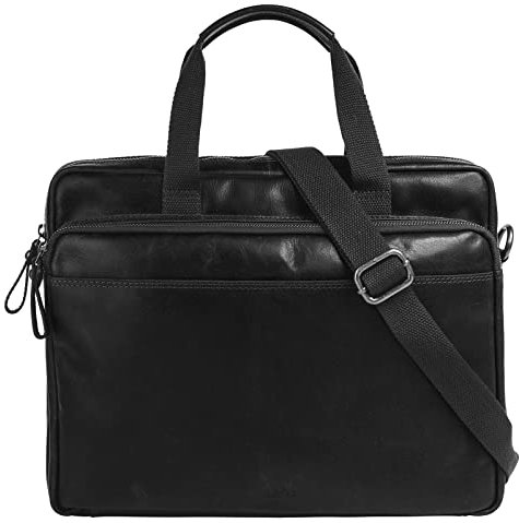 Sansibar Aktentasche Echt Leder Herren, Damen | Aktentasche, Business Bag, gepolstertes Notebookfach, Smartphonefach, verstellbarer Schultergurt schwarz | 021193